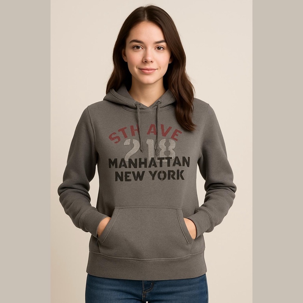 Aerie Gray Hoodie Size Medium New York Graphic on Front Vintage Y2K Pocket NWOT